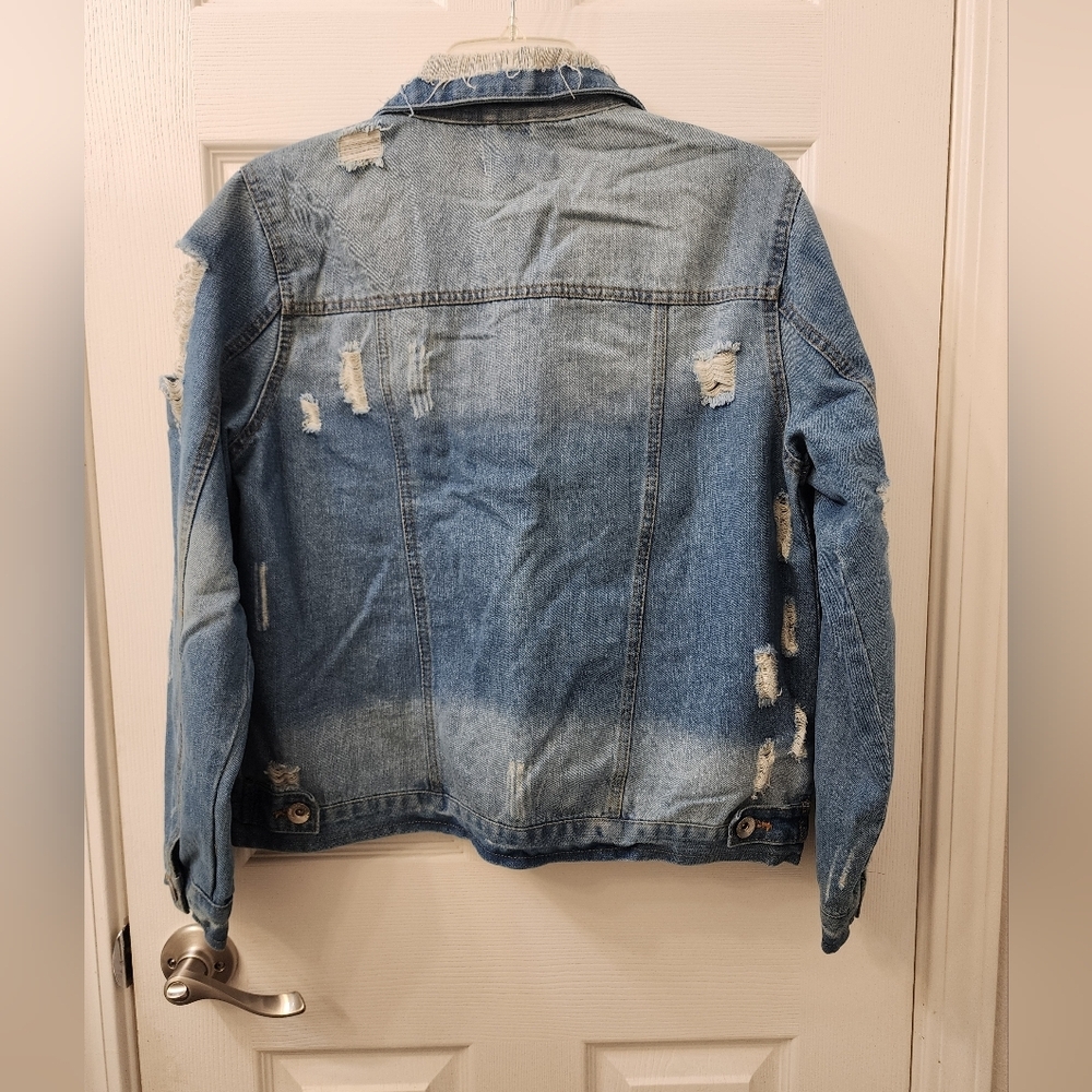 Ci Sono Distressed Light Wash Denim Trucker Jacket - Small - Edgy Streetwear - Picture 13 of 15